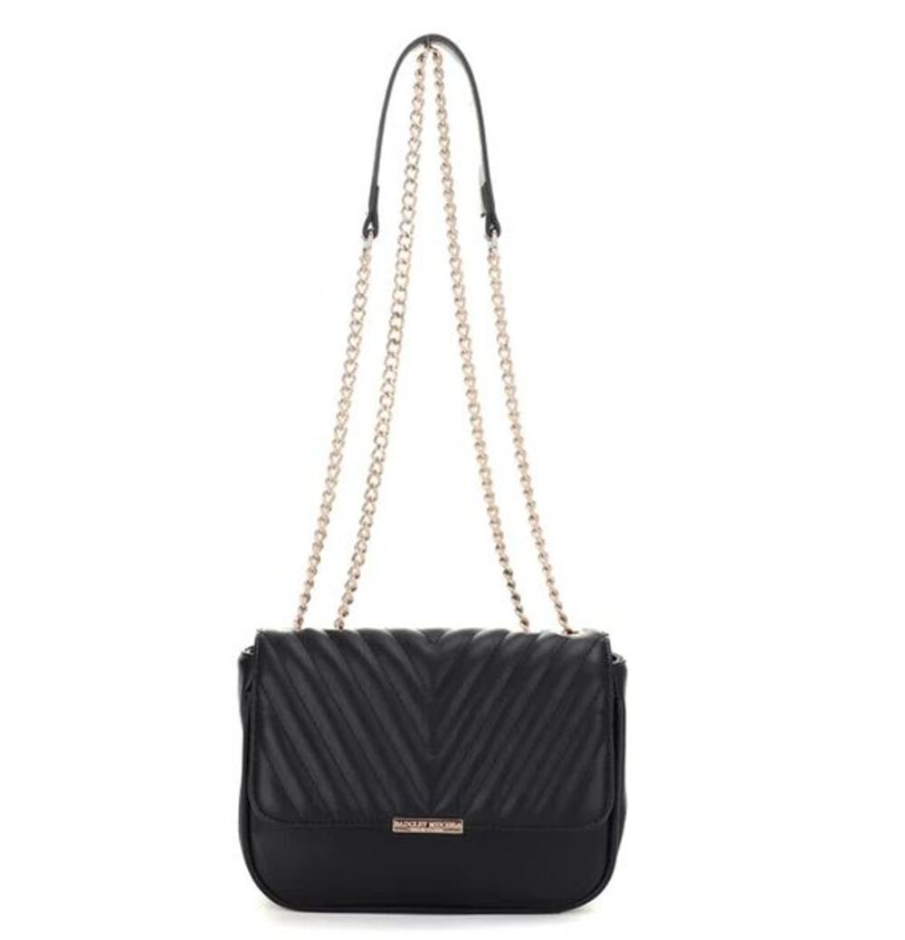 Badgley Mischka BLACK Quilted CROSSBODY Bag Gold Chain Convertible NWT PURSE